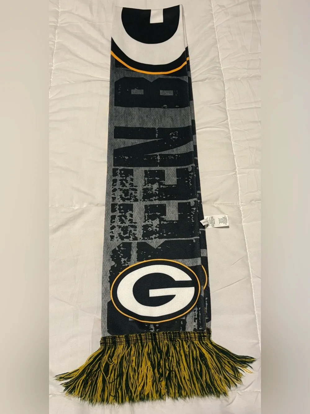 RARE Vintage Green Bay Packers FOCO Polyester Sublimated Split Scarf -Gray/Yell